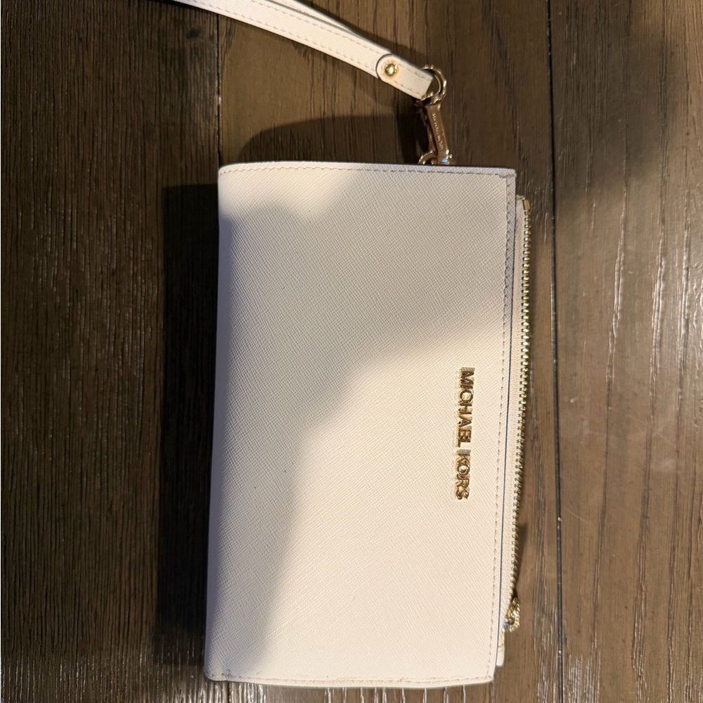 Michael Kors Ivory Wristlet with Gold Accents